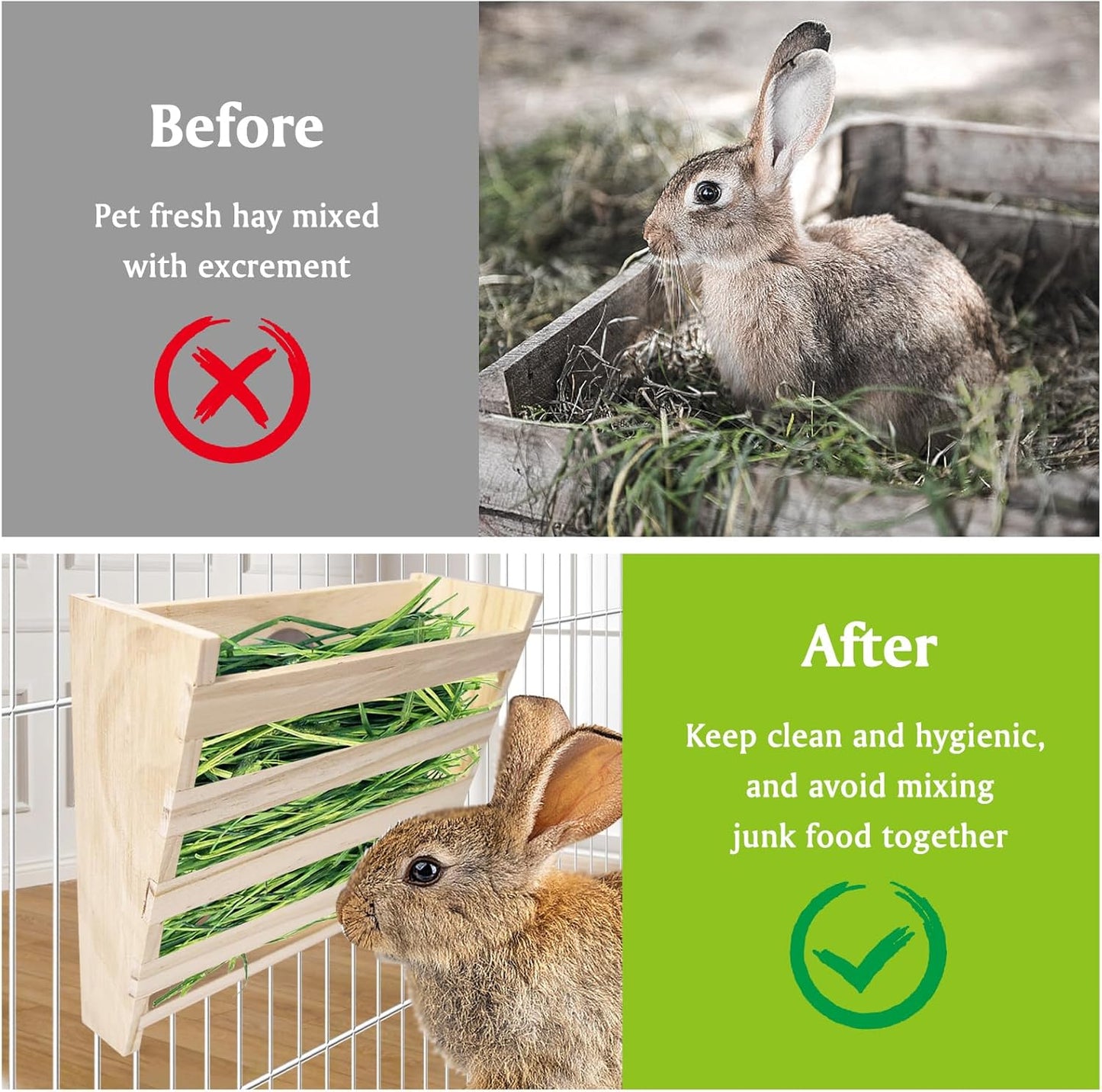 Hamiledyi Small Rabbit Hay Feeder with Litter Box Wooden Food Feeding Manger Bunny Hay Dispenser Small Animals Grass Holder for Guinea Pig Hamsters Bunny Chinchilla