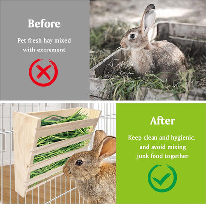 Hamiledyi Small Rabbit Hay Feeder with Litter Box Wooden Food Feeding Manger Bunny Hay Dispenser Small Animals Grass Holder for Guinea Pig Hamsters Bunny Chinchilla