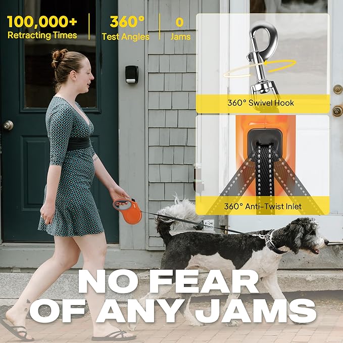 Fida Retractable Dog Leash, 16ft Heavy Duty Pet Walking Leash for Small Dog or Cat up to 26 lbs, Tangle Free. One-Hand Brake (Small,Orange)