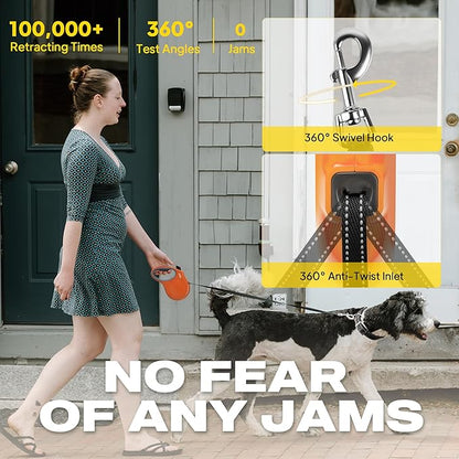 Fida Retractable Dog Leash, 16ft Heavy Duty Pet Walking Leash for Small Dog or Cat up to 26 lbs, Tangle Free. One-Hand Brake (Small,Orange)