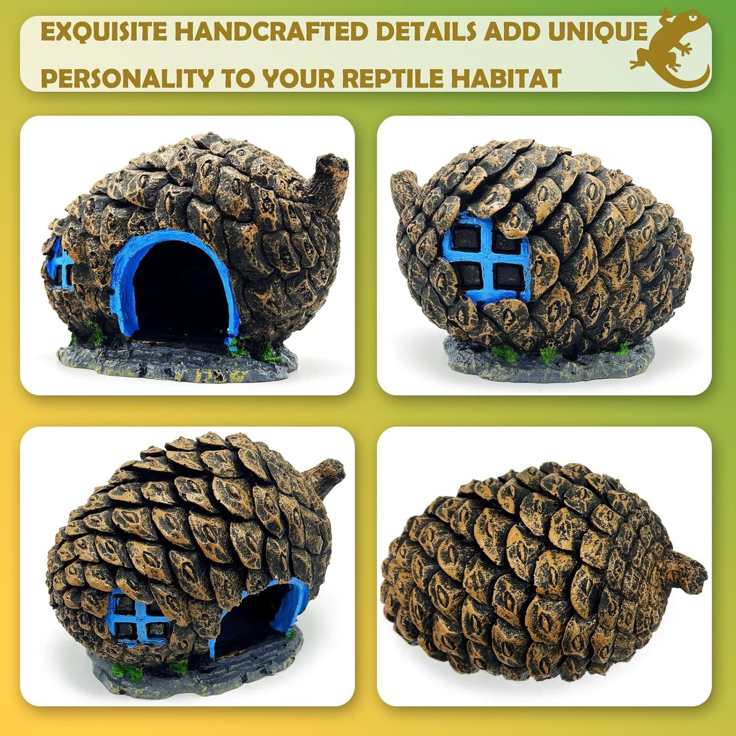 Bearded Dragon Reptile Hide Leopard Gecko Caves Pine Cone Lizard Hideout Tank Accessories Snake Décor Amphibian Habitat Tortoise Decoration