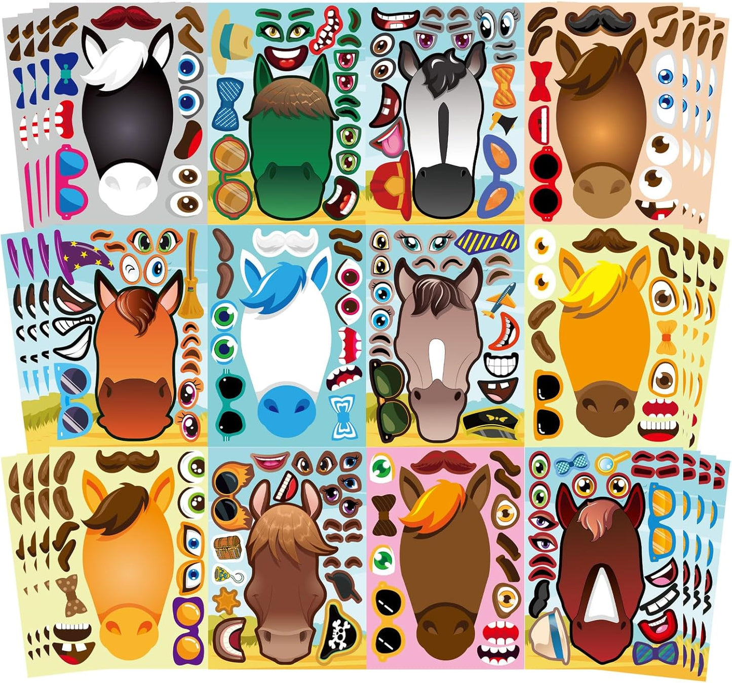 48 Sheets Make Your Own Horse Stickers for Kids Toddles, Make a Horse Face Stickers, Birthday Party Favors Supplies Crafts