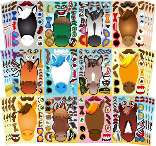 48 Sheets Make Your Own Horse Stickers for Kids Toddles, Make a Horse Face Stickers, Birthday Party Favors Supplies Crafts