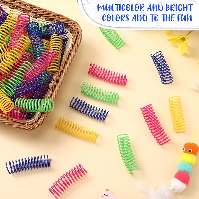 Yunsailing 100 Pcs 3.5 Inch Cat Spring Toy Cat Spiral Toys for Indoor Colorful Interactive Plastic Springs Coil for Kitten Hunting Swatting Biting