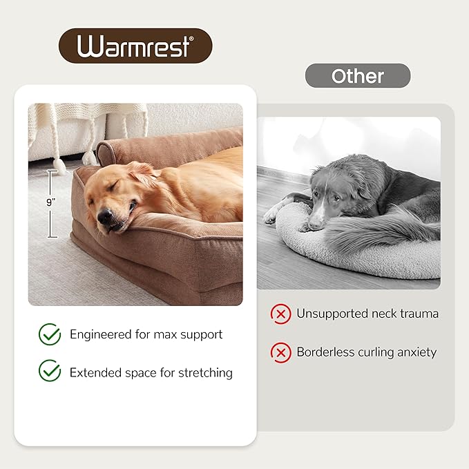 XL Orthopedic Dog Beds for Large Dogs, Waterproof Egg-Crate Foam Pet Couch Bed with Soft Sides, Non-Slip Dog Sofa with Flannel Removable Washable Cover, 42" L Supportive Pet Sofa, Brown