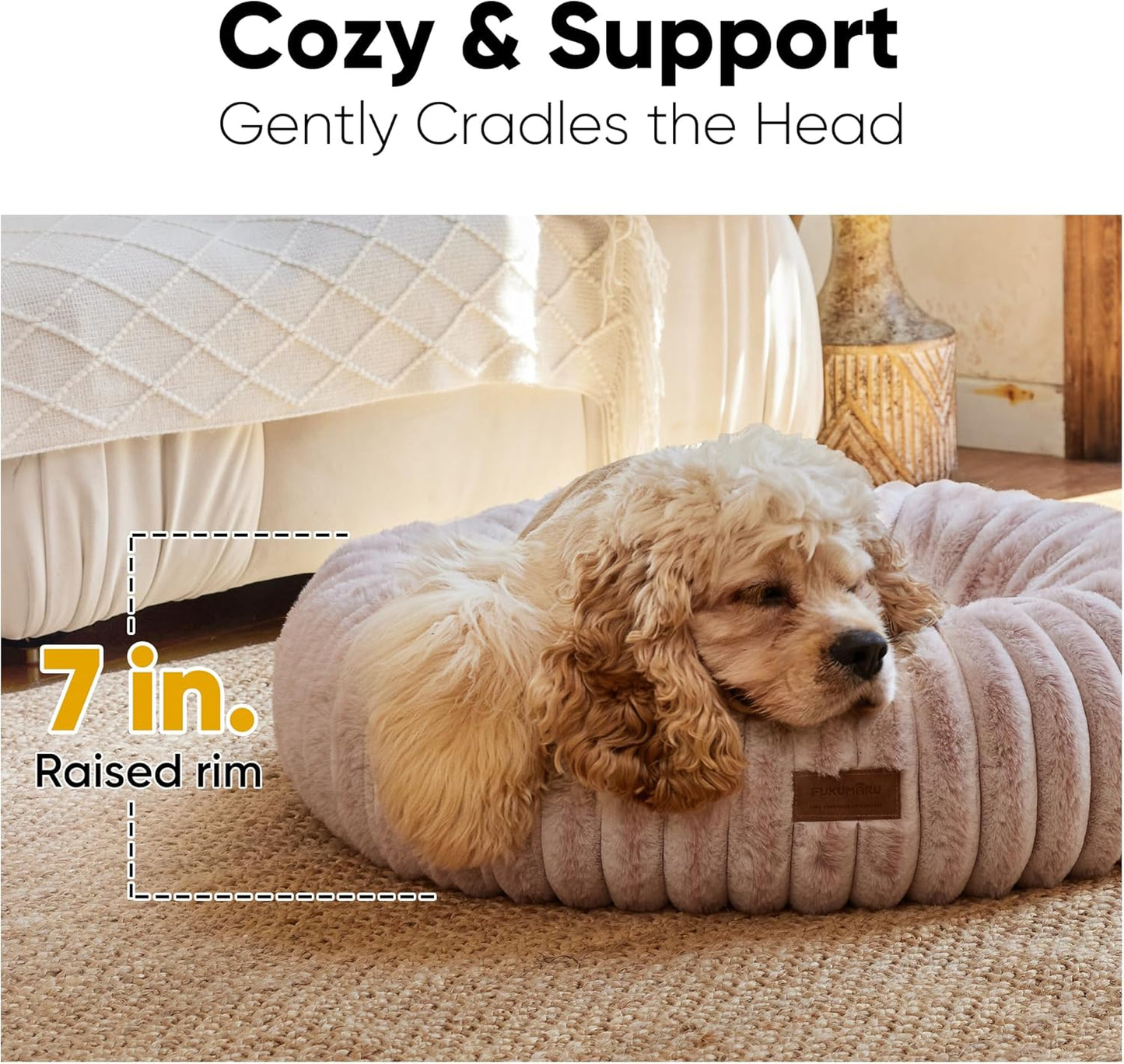 FUKUMARU Dog Bed, Calming Donut Dog Beds for Anxious Puppies, Modern Aesthetic Cat Bed with Gradient Print, Cute Round Pet Beds with Washable Cover, Orthopedic Puppy Bed, Pink, Small, 25 inches