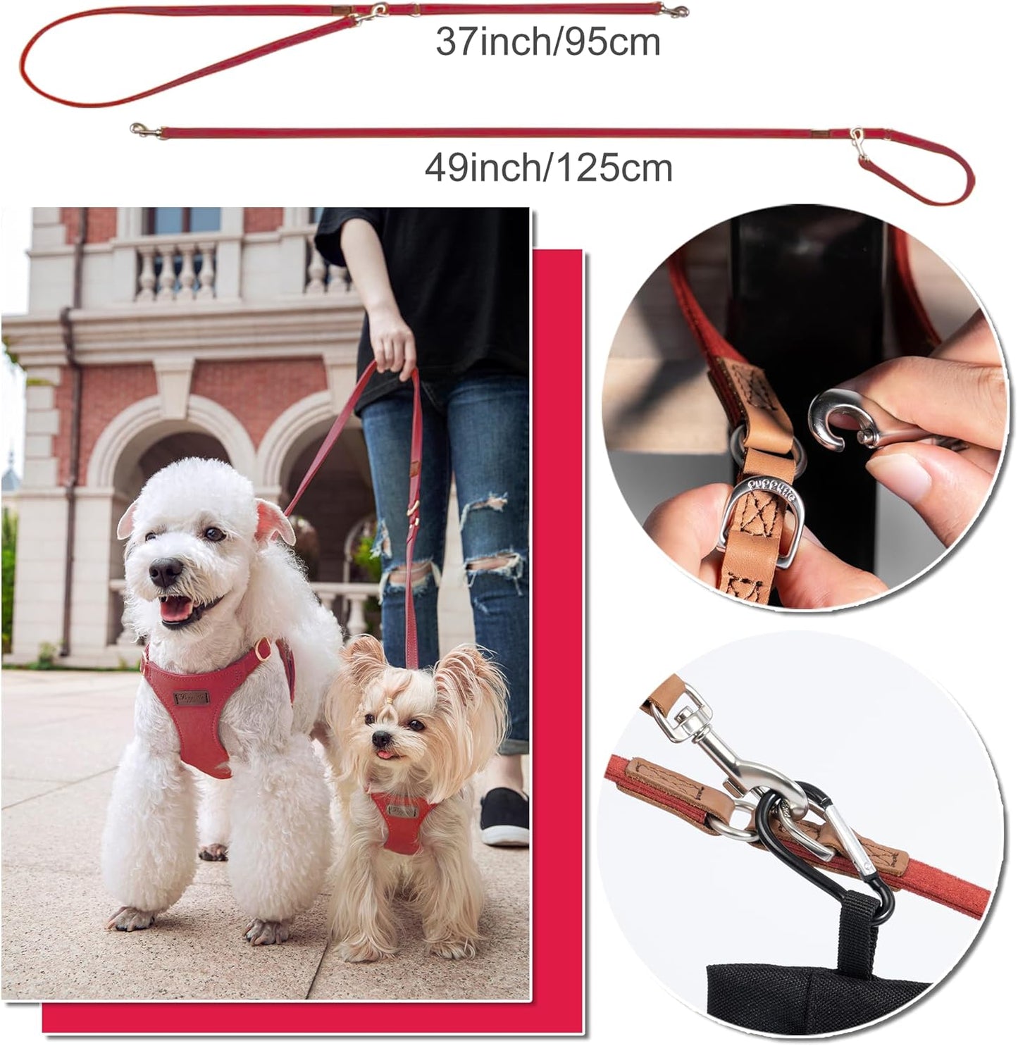 Puppytie No Pull xs Dog Harness with Multifunction Dog Leash,Soft Adjustable No Choke Escape Proof Pet Harness Vest,Suede Bow red,XXS