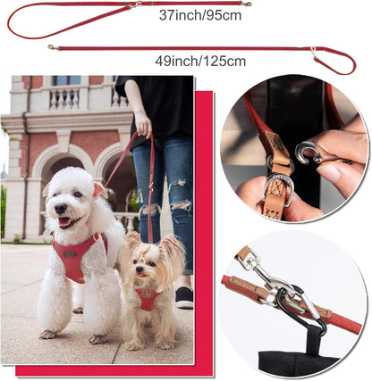 Puppytie No Pull xs Dog Harness with Multifunction Dog Leash,Soft Adjustable No Choke Escape Proof Pet Harness Vest,Suede Bow red,XS