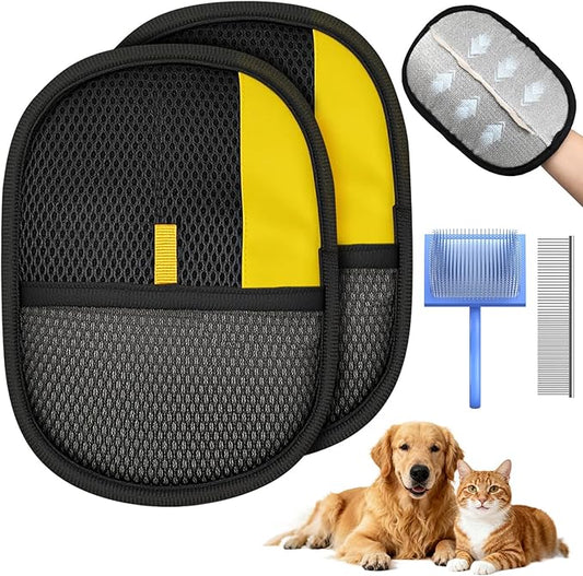 Pet Hair Removal Glove,Slicker Brush for Cats & Dogs,Grooming Gloves Brush Tool Reusable Pet Hair Remover for Laundry,Couch,Furniture,Carpet,Car Seat