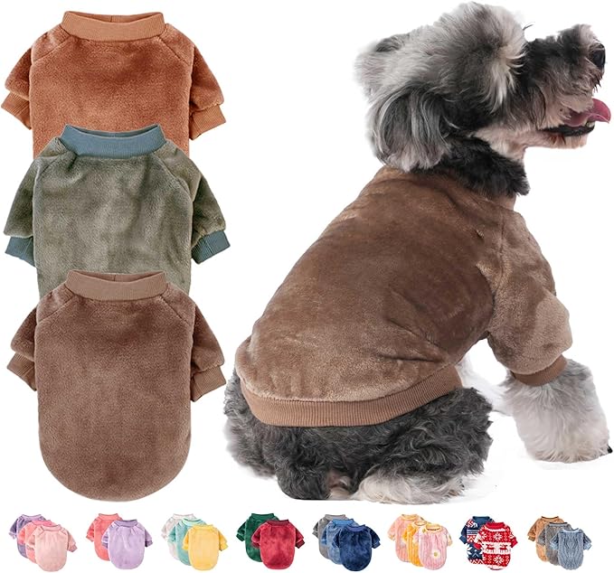 FabriCastle Dog Sweater, 3-Pack Dog & Cat Clothes, Ultra Soft and Warm Pet Jackets XXS XS for Small Dogs Boy & Cats, Winter Pet Apparel Costumes, Puppy Outfits (Camel,Khaki,Olive, Small)