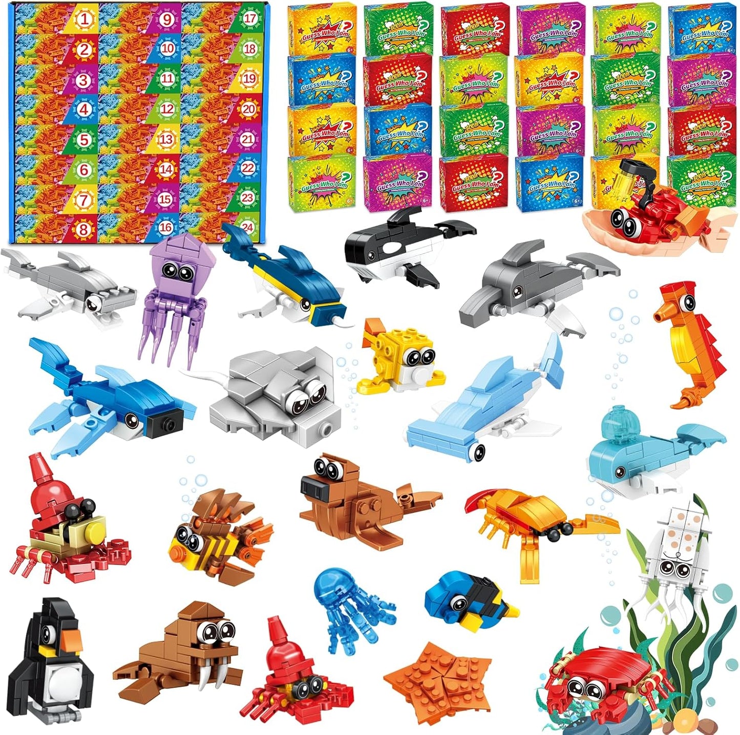 Party Favors for Kids - 24 Pack Ocean Animals Building Block Toy Goodie Bags Fillers Classroom Prizes Stuffers Gifts Building Set, Christmas Birthday Gift for Boys Girls Ages 6-12