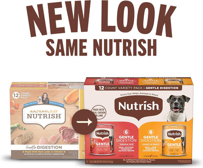Nutrish Gentle Digestion Premium Paté and Chunks in Gravy Variety Pack Wet Dog Food, 13 oz. Can, 12 Count (Rachael Ray)