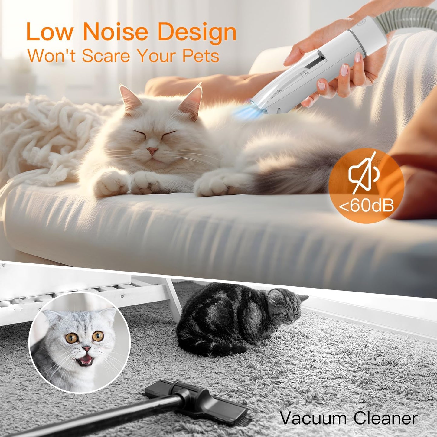 Dog Vacuum for Shedding Grooming, 12000pa Suction Dog Hair Vacuum, Pet Grooming Kit with 2l Dust Cup, Low Noise, 3 Levels, 5 Grooming Tools