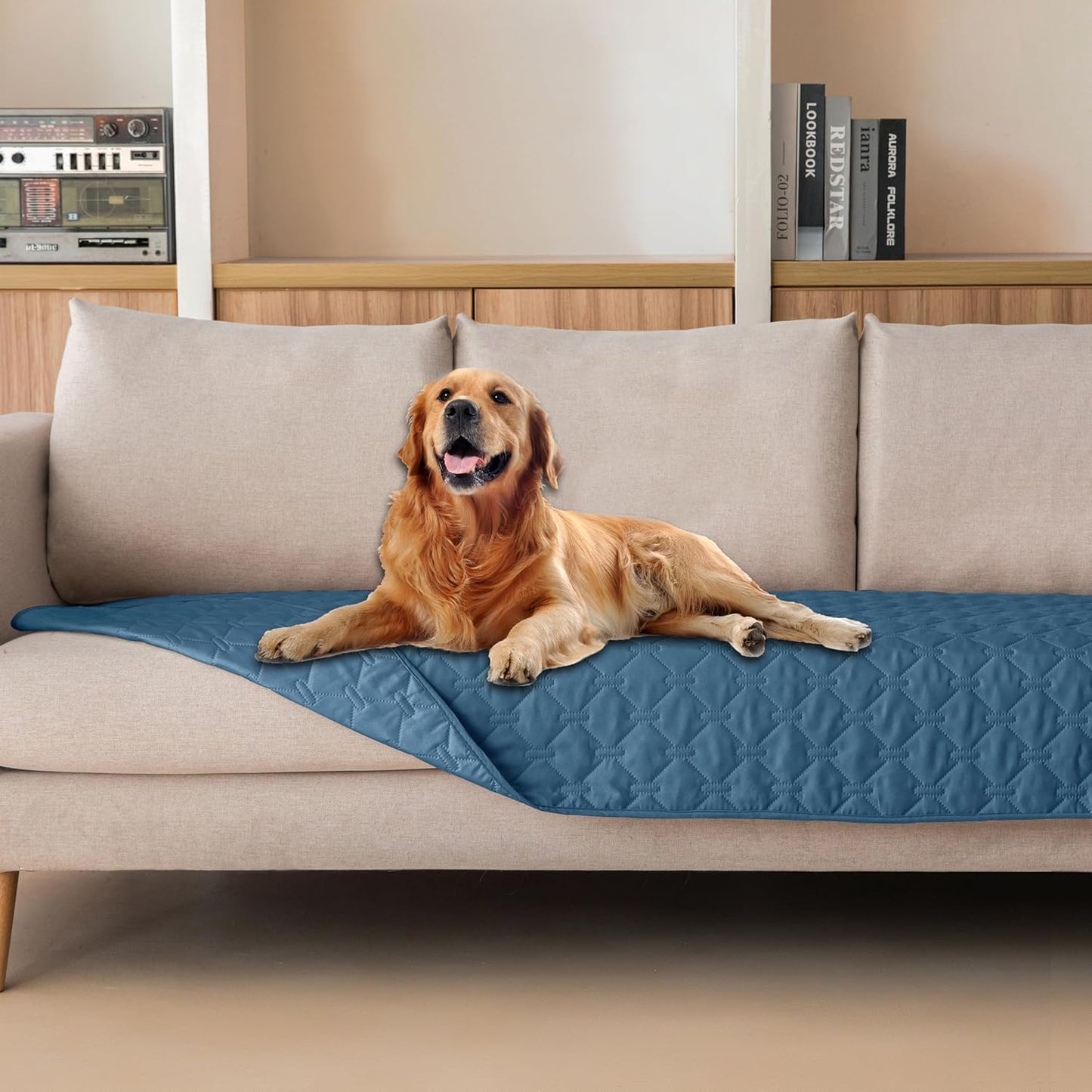 gogobunny 3X Stronger Waterproof Pet Blanket, Scratch Proof Furniture Protector for Dogs Cats, Reversible Cover 30x80 Inch, Dark Blue