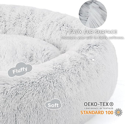 Bedsure Calming Dog Bed for Extra Large Dogs - Donut Washable Large Pet Bed, 45 inches Anti-Slip Round Fluffy Plush Faux Fur Dog Bed, Fits up to 120 lbs Pets, Frost Grey