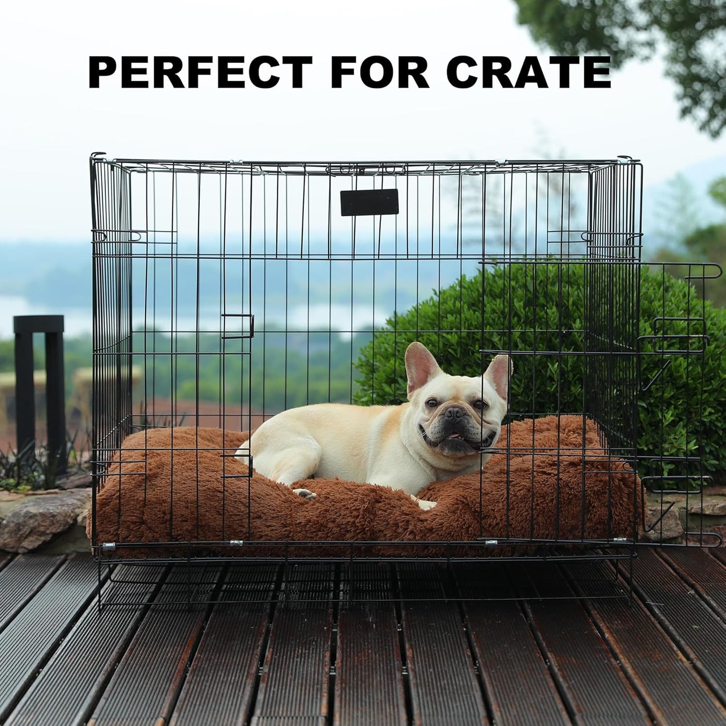 Bedfolks Waterproof Crate Bed, Plush Pad with Removable Cover, Faux Fur for Large Dogs, Washable Kennel Bed 35"x23", Solid Brown