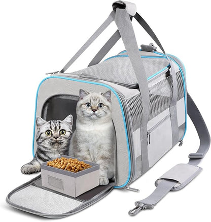 Large Cat Carrier Dog Carrier, Pet Carrier for 2 Cats Large Cats, Dog Carrier for Medium Small Dogs, Collapsible Soft Sided Pet Carrier for Cats Dogs Puppy of 25 Lbs, Light Grey