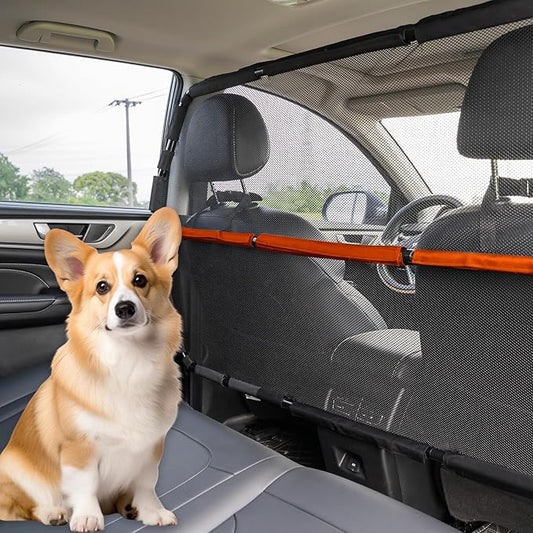 Dog Car Barrier, 50" Wide See Through Car Divider Back Seat for Cargo Area,Travel Trunk Backseat Car Net Mesh Separator for Dogs, Pet Restraint Car Net Barrier for Small SUVs or CUVs Cargo