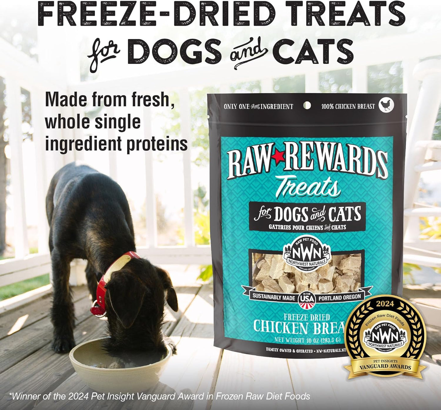 Northwest Naturals Raw Rewards Freeze-Dried Chicken Breast Treats for Dogs and Cats - Bite-Sized Pieces - Healthy, 1 Ingredient, Human Grade Ingredients, Natural, Made in USA, 10 Oz (Pack of 2)