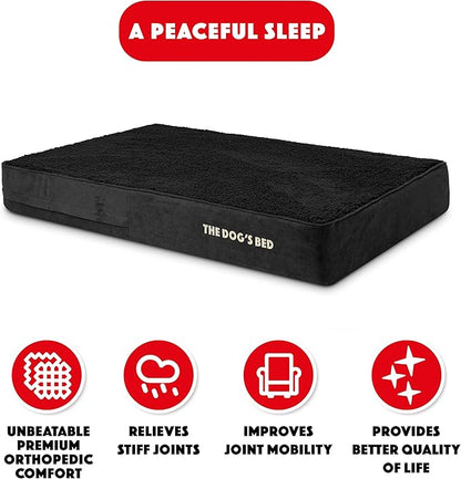 The Dog’s Bed Orthopedic Memory Foam Dog Bed, XL Black Plush, Pain Relief for Arthritis, Hip & Elbow Dysplasia, Post Surgery, Lameness, Supportive, Calming, Waterproof Washable Cover