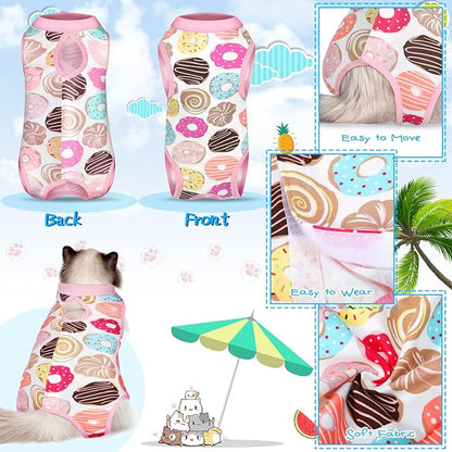 Nuanchu 3 Pieces Cat Recovery Suit Kitten Recovery Suit E-Collar Alternative for Cats and Dogs Abdominal Skin Anti Licking Pajama Clothes Sets(Medium,Watermelon Style,Colorful)