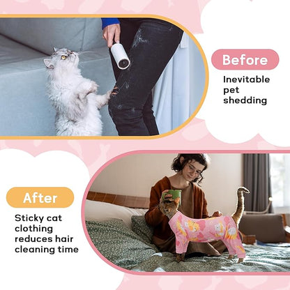 PUMYPOREITY Cat Hair Sticky Sweater, Stretchy 4-Leg Design for Fur Control, Recovery Suit - Breathable & Lightweight for Post-Surgery Protection, Cat Onsie Prevents Licking Wounds, Pink, XL