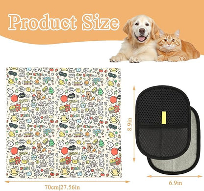 27.6x27.6 Cat Wrap for Cutting Nails, Cat Grooming Wrap with Pet Hair Removal Glove, Cats Restraint for Nail Clipping Ear Cleaning Teeth Brushing