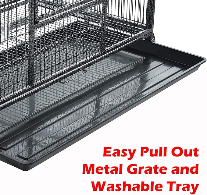 76" Extra Large Double Stackable Wrought Iron Breeding Bird Parrot Cockatiel Conure Breeder Flight Cage Double Feeder Cups Side Breeding Doors Eash Clean Pull Out Tray with Detachable Rolling Stand