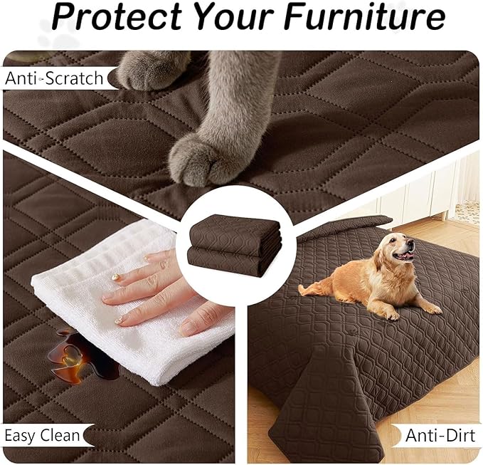 hyha Waterproof Dog Bed Blanket, Soft Pet Blankets, Waterproof Couch Cover for Dogs, Reversible Sofa Covers Washable for Furniture (82x102 Inch, Chocolate/Beige)