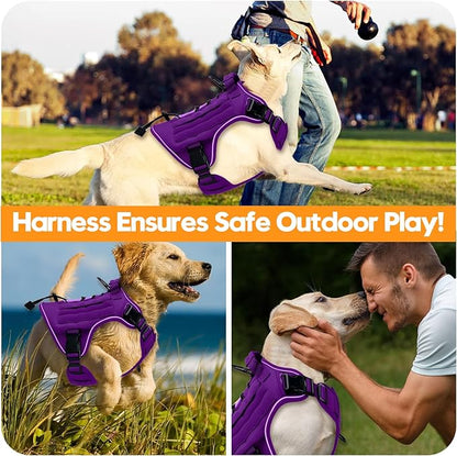 Heavy-Duty Tactical Dog Harness for Large Dogs, No Pull Adjustable Reflective Pet Vest with Molle System, K9 Military-Grade Control for Service Training, Outdoor & 10+ Breeds, Purple, Large