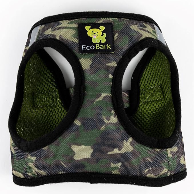 EcoBark Step in Dog Harness - Eco-Friendly Dog Harnesses for for Small & Medium Breed Dogs - Reflective and Adjustable Chest Body Halter Vest -Soft Luxurious Mesh (Camo, XL)