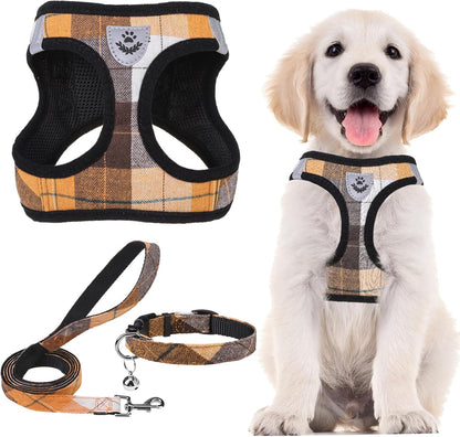 PUPTECK Adjustable Dog Harness Collar and Leash Set Step in No Pull Pet Harness for Small Medium Dogs Puppy and Cats Outdoor Walking Running, Soft Mesh Padded Reflective Vest Harnesses, Orange XL