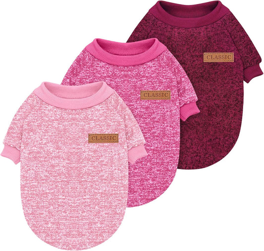 Idepet Pet Dog Classic Knitwear Sweater 3 Pcs, Fleece Coat for Small,Medium Dogs,Warm Pet Dog Cat Clothes,Soft Puppy Customes for Dog Grils Boys,X-Large
