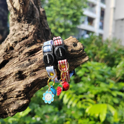 2 Pack Cotton Breakaway cat Collars with Bell,Safety Quick Release Pendant Cute Kitten Collar,Adjustable 20-30cm (Red+Vista Blue, 20-30cm)