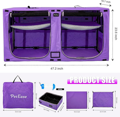 Huge Sapce Double Compartment Cat Travel Carrier with Litter Box & Homack | Cat Show Kennel Cage Crate with Mat & Water Bottle