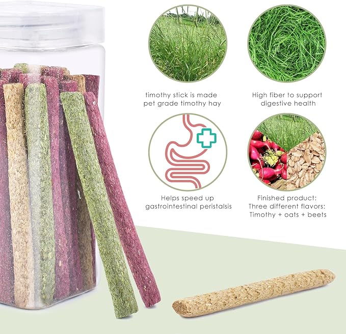 ERKOON Timothy Hay Sticks,Rabbit Chew Toys for Teeth Natural Molar Sticks Rabbits Treats for Bunnies, Chinchilla Guinea Pigs, Gerbil, Hamster (25 Pcs)