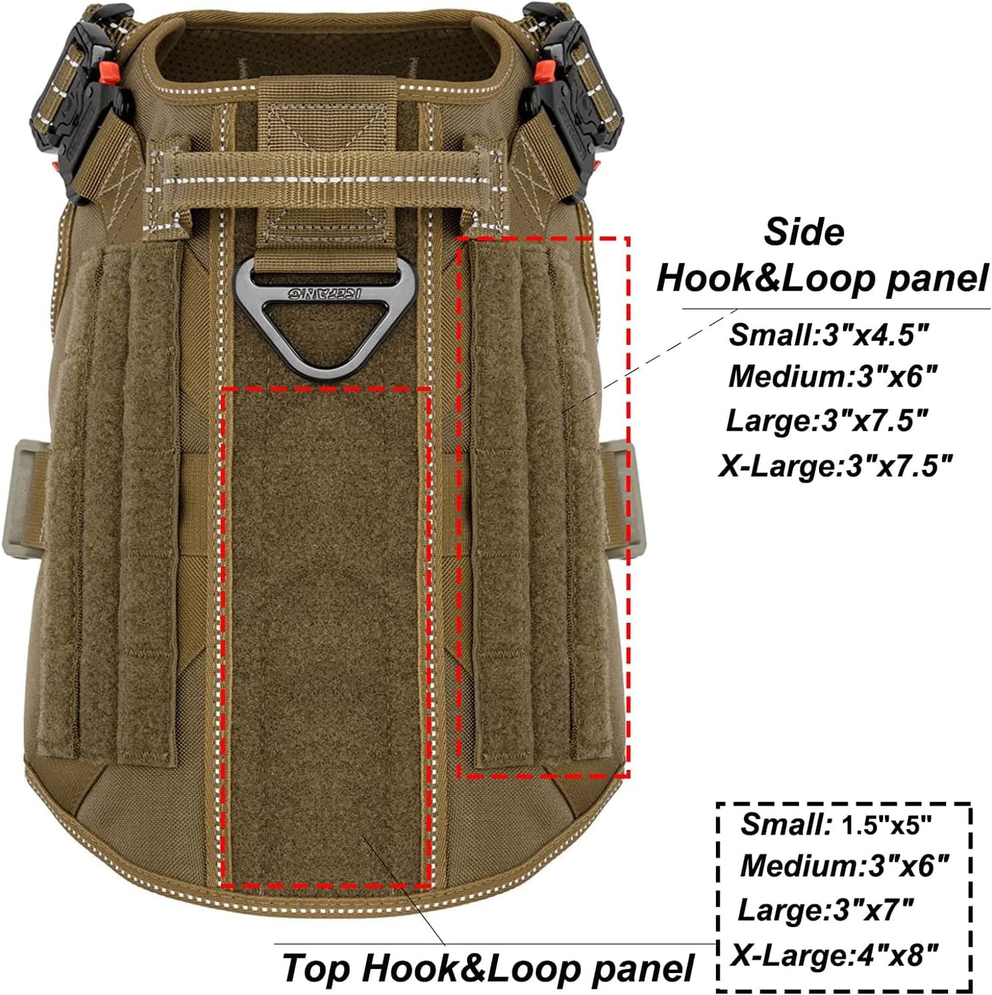 ICEFANG Tactical Dog Harness,X-Large Size, 2X Metal Buckle,Working Dog MOLLE Vest with Handle,No Pulling Front Leash Clip,Hook and Loop Panel