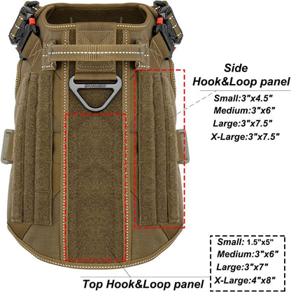 ICEFANG Tactical Dog Harness,X-Large Size, 2X Metal Buckle,Working Dog MOLLE Vest with Handle,No Pulling Front Leash Clip,Hook and Loop Panel