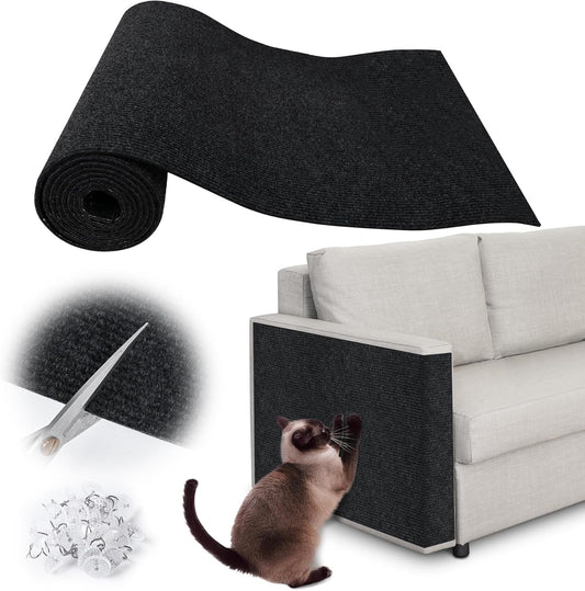Cat Scratch Furniture Protector - 118" x 17" Trimmable Self-Adhesive Cats Claws Scratch Pads, DIY Cat Climbing Couch Protector for Scratch Post Cat Tree Replacement Indoor (Black)