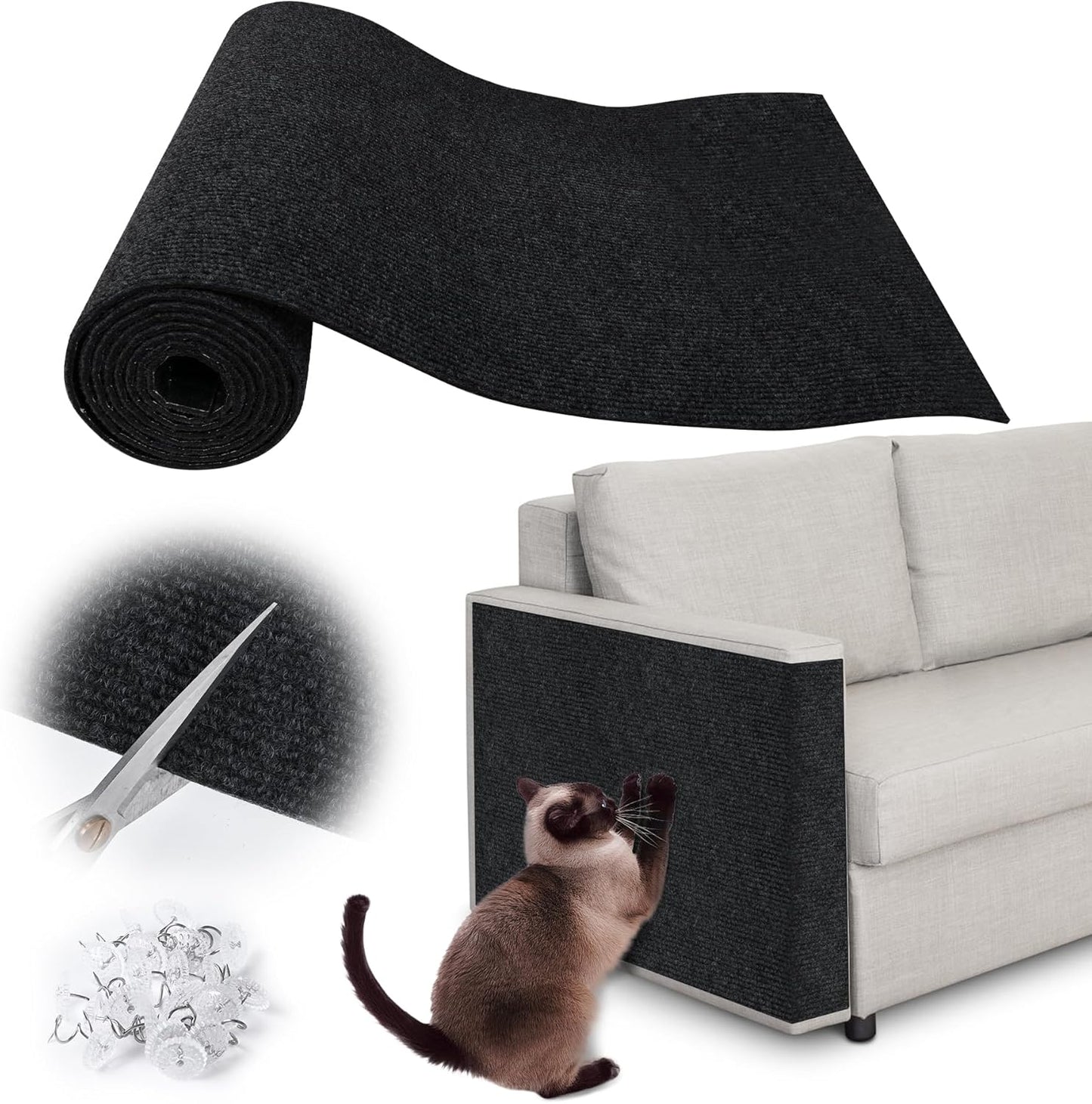 Cat Scratch Furniture Protector - 158" x 15.8" Trimmable Self-Adhesive Cats Claws Scratch Pads, DIY Cat Climbing Couch Protector for Scratch Post Cat Tree Replacement Indoor (Black)