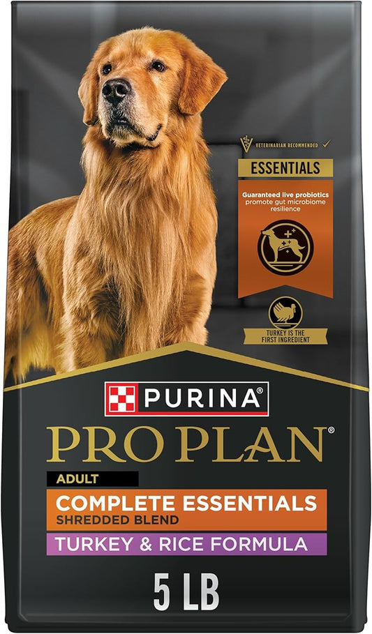 Purina Pro Plan Complete Essentials Shredded Blend Turkey and Rice Dog Food Dry Formula with Probiotics for Dogs - 5 lb. Bag