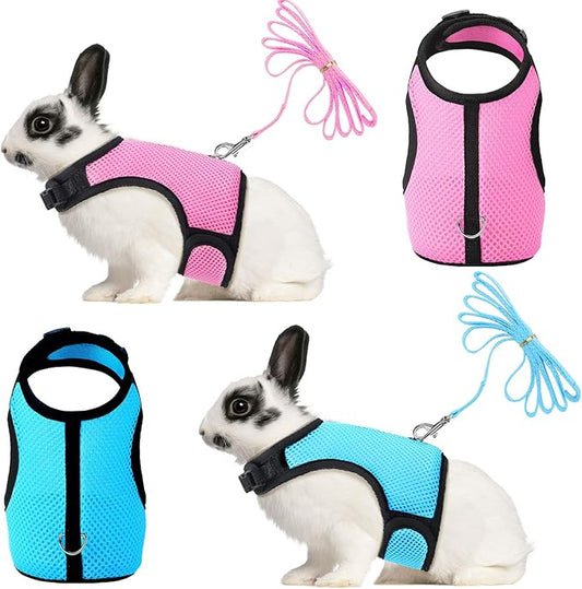 SATINIOR 2 Pieces Bunny Rabbit Harness with Leash Cute Adjustable Buckle Breathable Mesh Vest for Kitten Puppy Small Pets Animal Walking Accessories