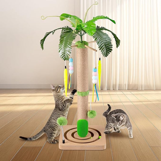 Cat Scratching Post, 36 in Cat Scratcher Tree, Interactive Furniture Cat Toys with Hanging and Ball Track for Kittens Adults Cats