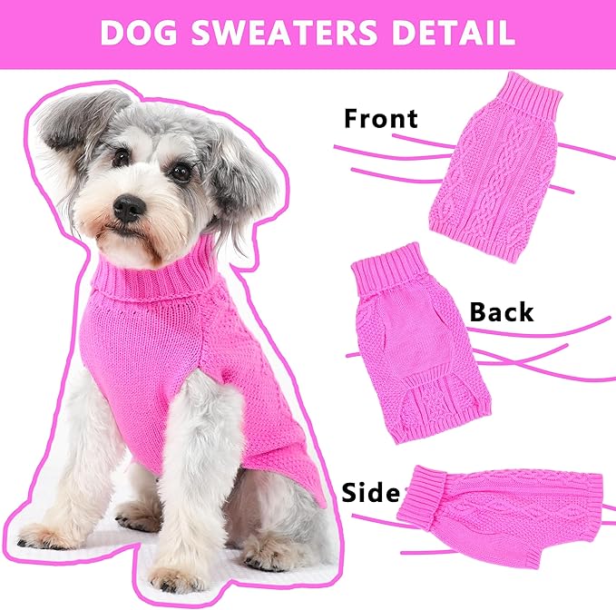 Dog Sweaters for Small Dogs Winter Dog Clothes Turtleneck Knit Puppy Sweater Warm Chihuahua Clothes Cat Sweater Frenchie Doggy Pullover Outfit with Twisted Design(Pink, X-Small)
