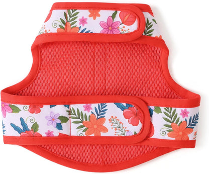 Mile High Life Dog Harness, Air Mesh Floral Vest Harness for 20 lbs Small Dogs & Cats, Easy Get on Adjustable Easy Closures Both Neck and Chest(Red Flower, S Chest 16"-18")