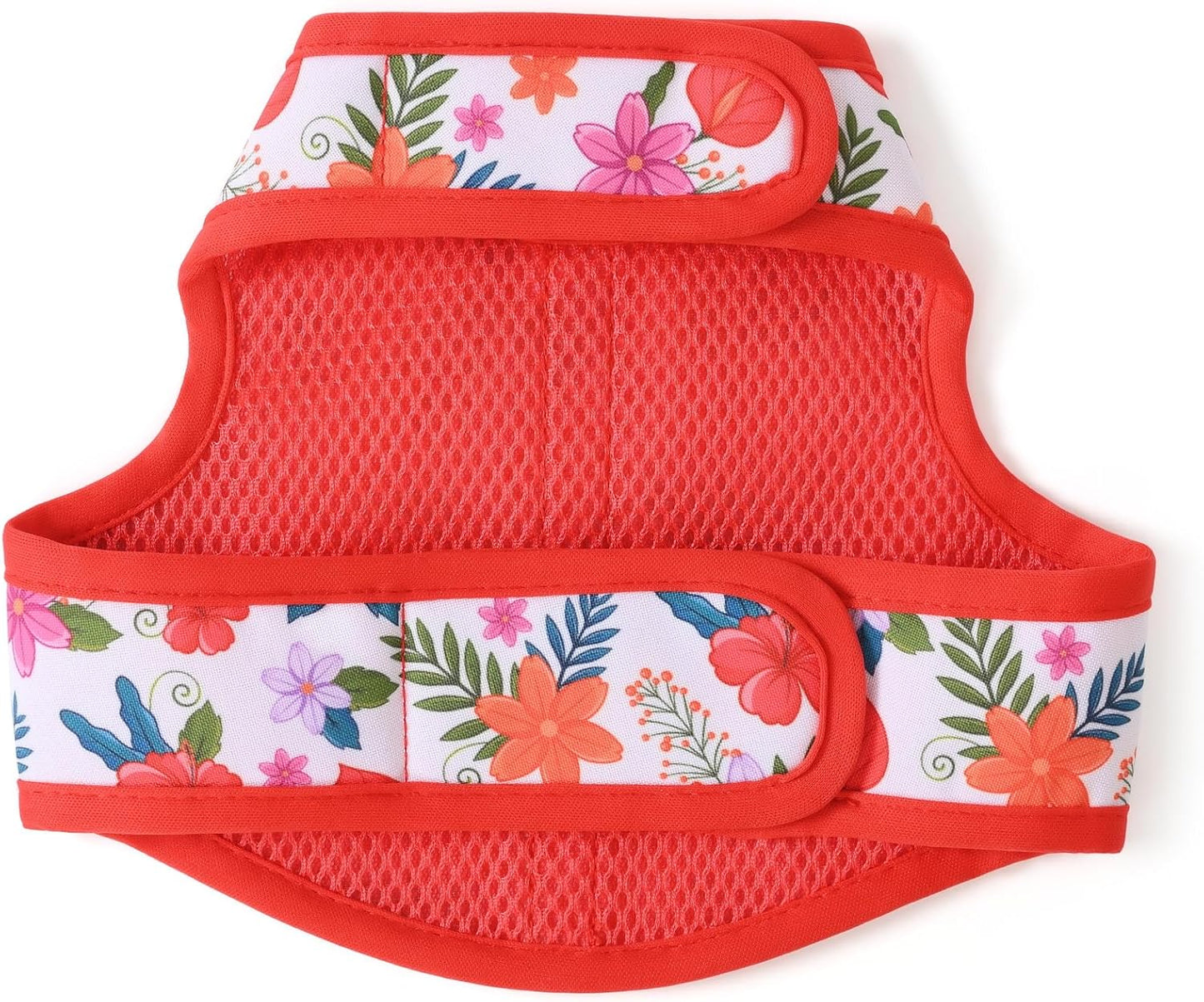 Mile High Life Dog Harness, Air Mesh Floral Vest Harness for 20 lbs Small Dogs & Cats, Easy Get on Adjustable Easy Closures Both Neck and Chest(Red Flower, XS Chest 14"-16")