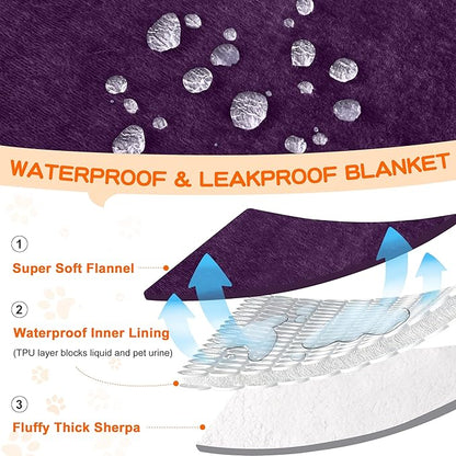 Smiry Waterproof Blanket Throw for Large Dogs, Soft Reversible Dog Blanket for Sofa Couch Bed, Washable Leakproof Sherpa Fleece Furniture Couch Cover Protector(40"x60", Dark Purple/White)