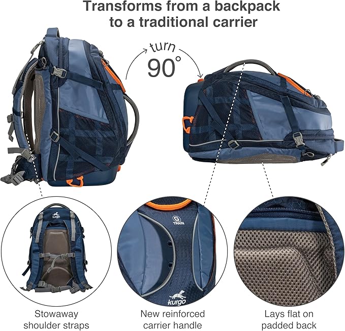 Kurgo G-Train Dog Carrier Backpack - Comfortable Travel Bag for Pets Up to 25 lbs - Waterproof Bottom - Multi-Compartment Pack - Dog Hiking Gear - Rugged Adventure Backpack - Navy Blue