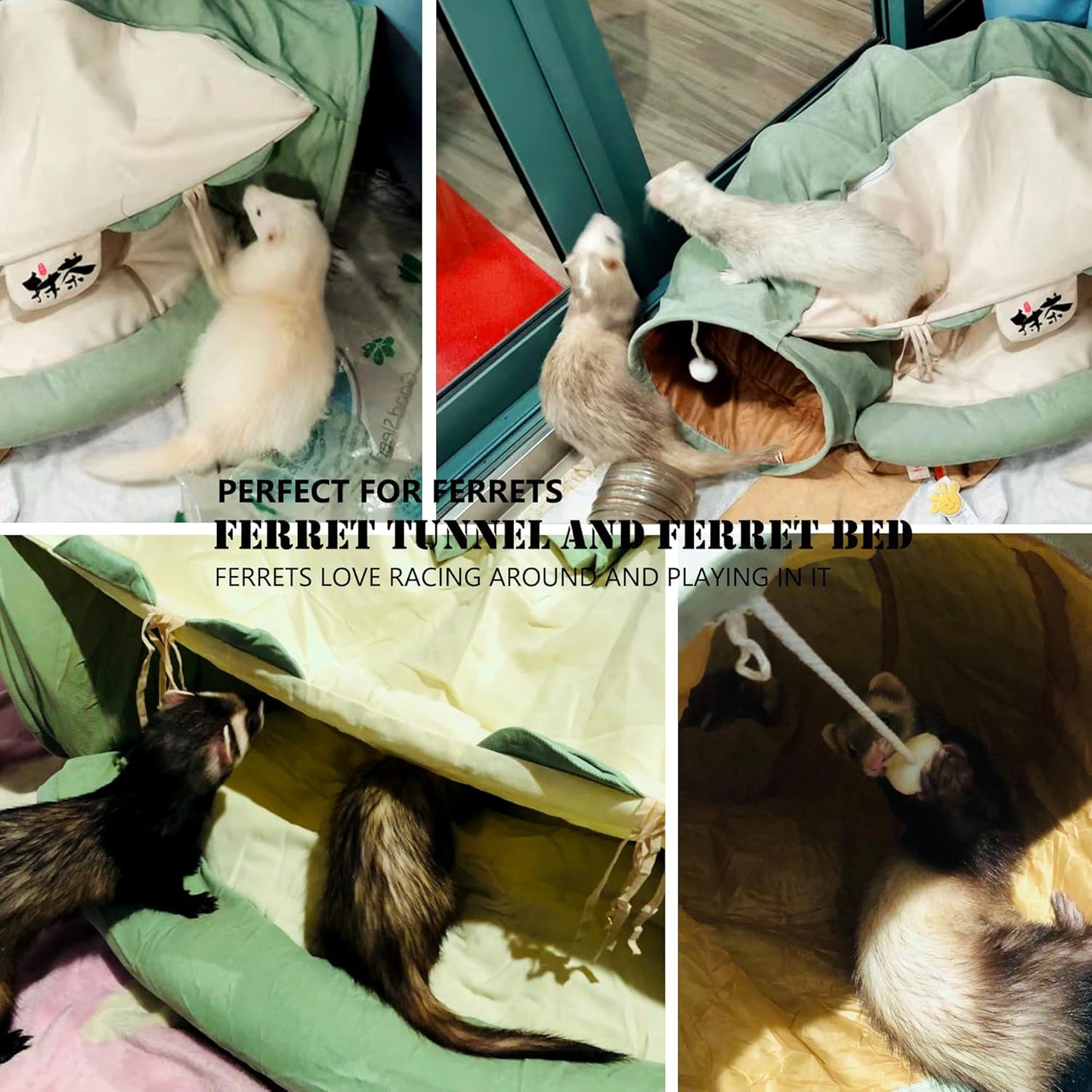 Cat Tunnel Bed, 2-in-1 Collapsible Cat Tunnel Tubes Toys with Removable Mat for Pet Cats Kittens Puppies Rabbits Bunnies Ferrets (Matcha)