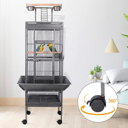 HSM 62 Inch Wrought Iron Large Bird Flight Cage with Rolling Stand for African Grey Parrot Cockatiel Sun Parakeet Conure Lovebird Canary…